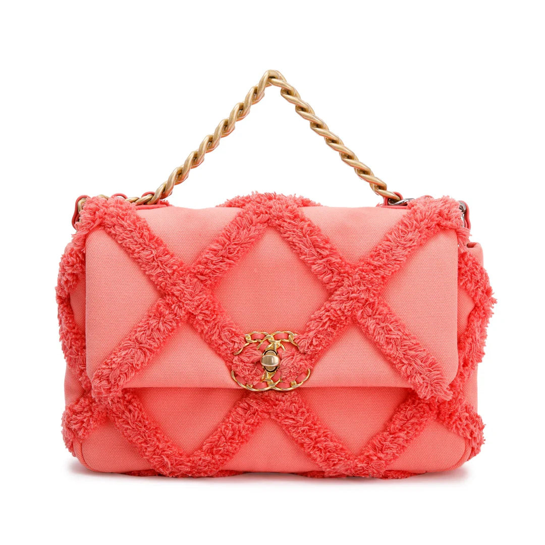 2020 Coral Quilted Cotton Canvas Medium 19 Flap Bag w/ Box, Receipt &amp; Authenticity Card