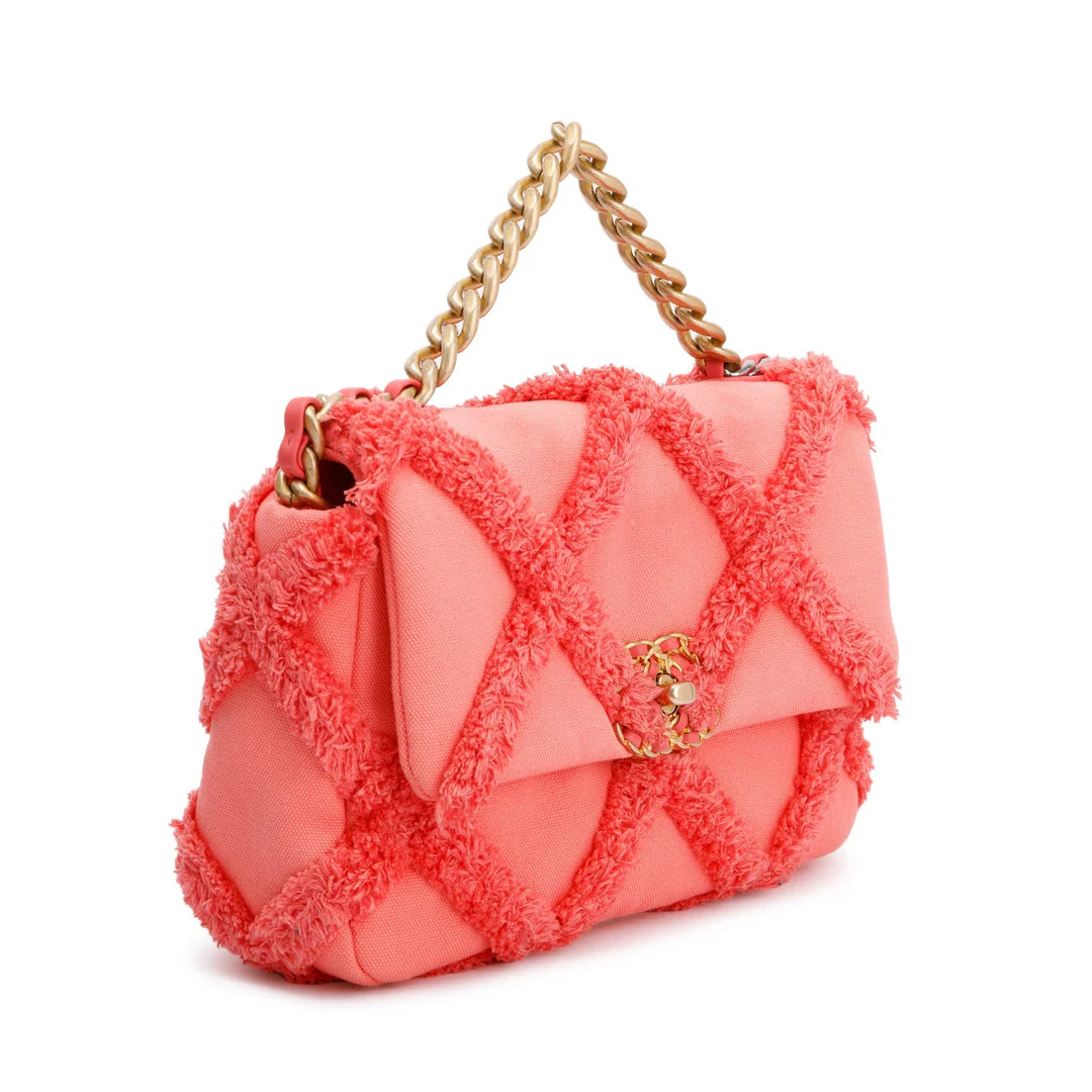 2020 Coral Quilted Cotton Canvas Medium 19 Flap Bag w/ Box, Receipt &amp; Authenticity Card