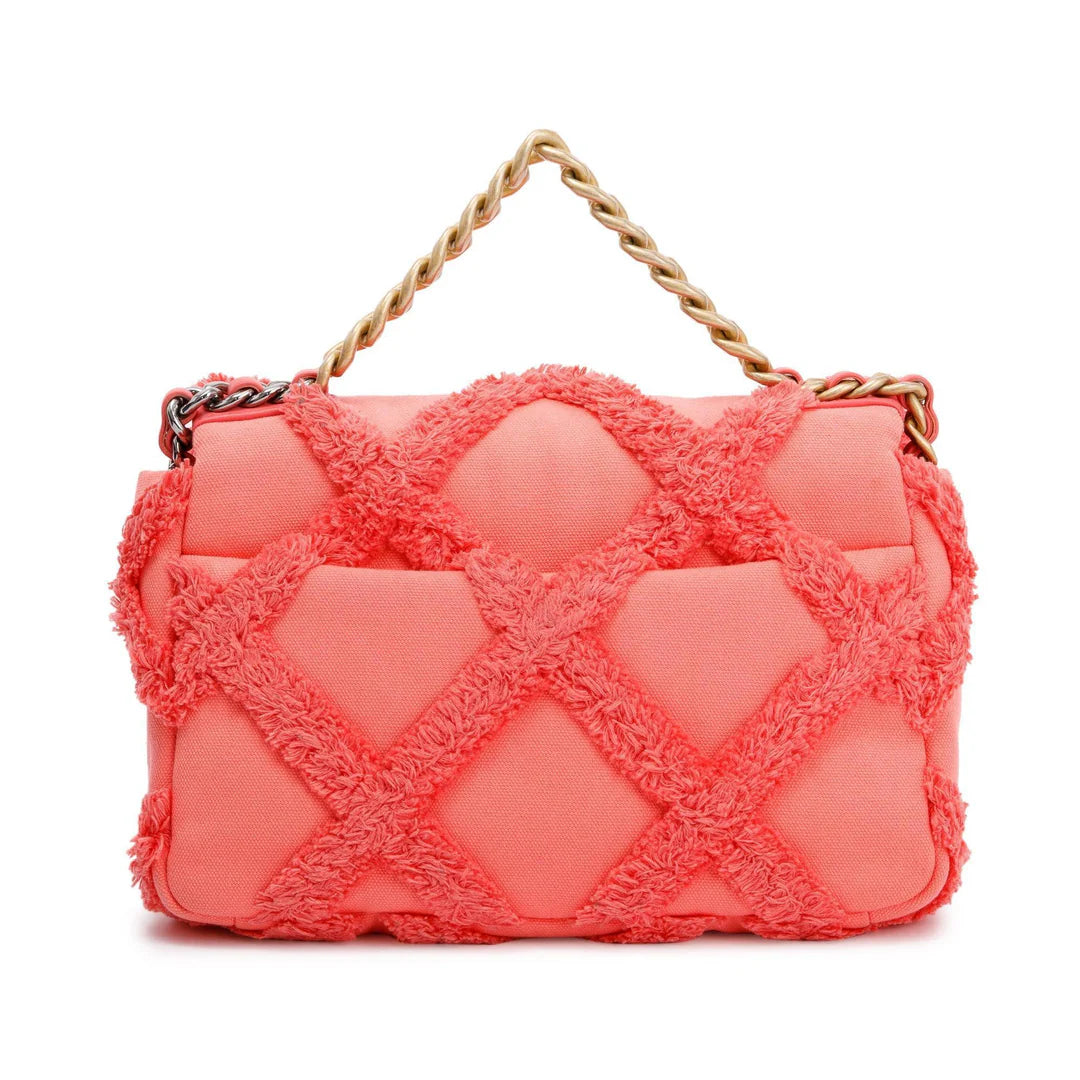 2020 Coral Quilted Cotton Canvas Medium 19 Flap Bag w/ Box, Receipt &amp; Authenticity Card