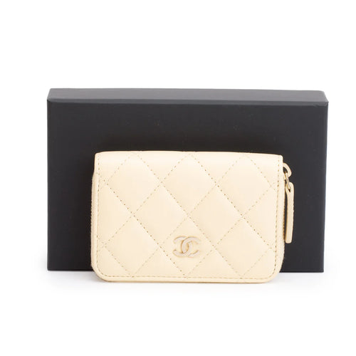 2020 Neutral Calfskin Leather Classic Zipped Coin Purse w/ Box, Authenticity Card &amp; Receipt