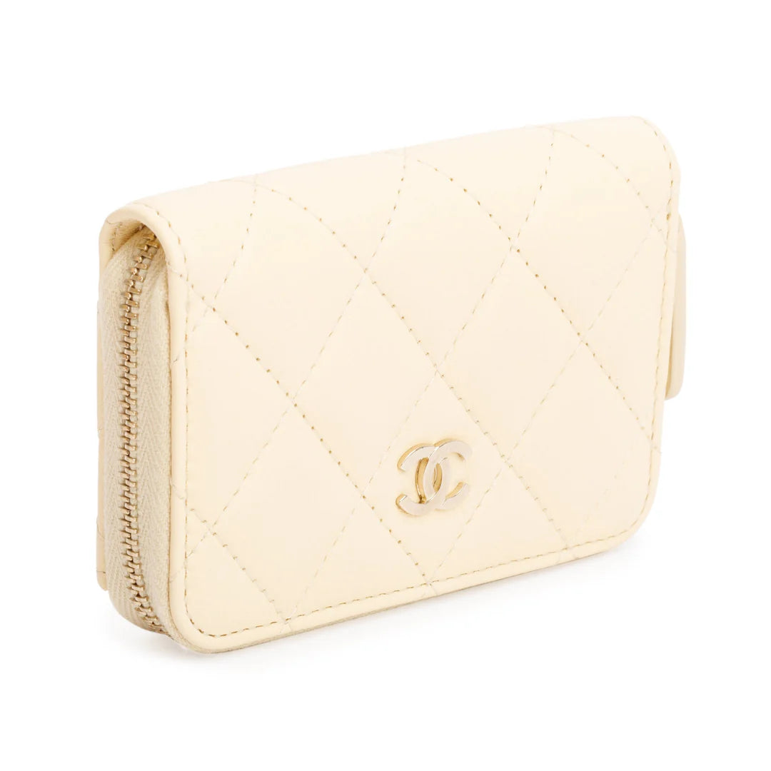 2020 Neutral Calfskin Leather Classic Zipped Coin Purse w/ Box, Authenticity Card &amp; Receipt