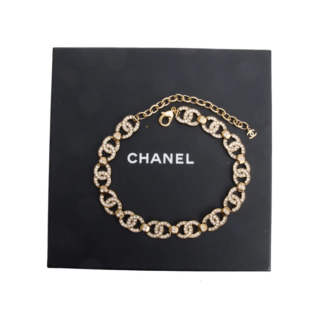 2021 Gold Plated Strass CC Choker Necklace w/ Box