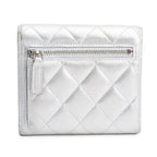 2021 Silver Metallic Quilted Lambskin Leather Compact Wallet