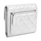 2021 Silver Metallic Quilted Lambskin Leather Compact Wallet