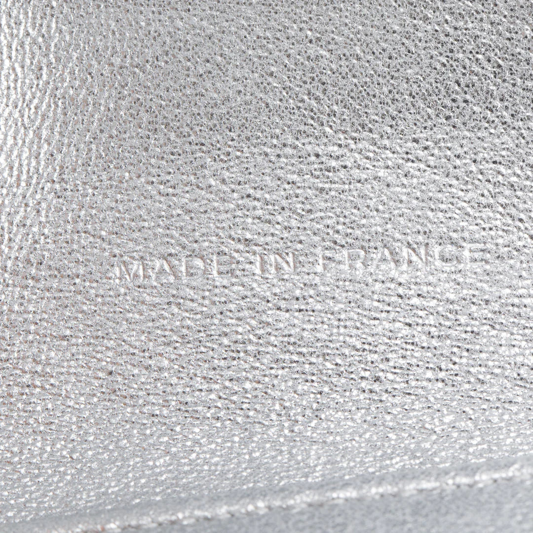 2021 Silver Metallic Quilted Lambskin Leather Compact Wallet
