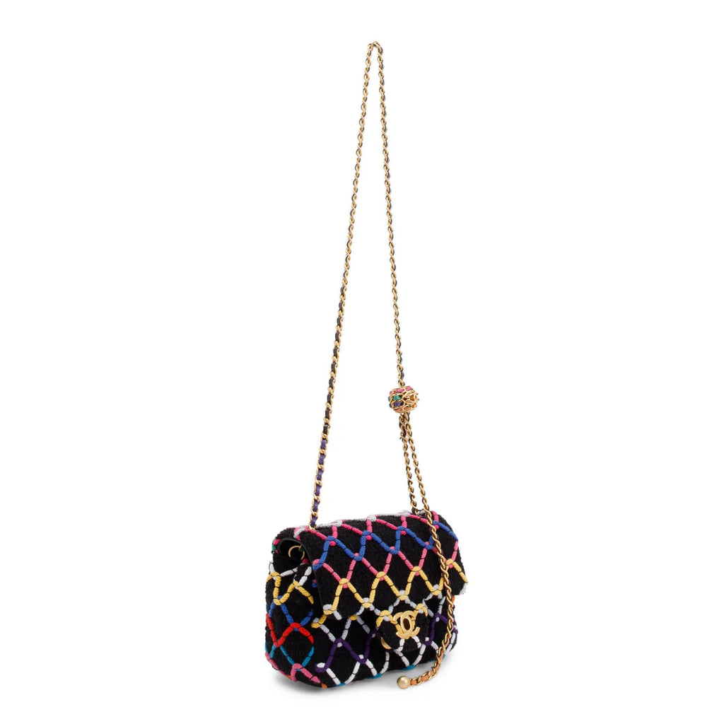 2022 Diamond Threaded Tweed CC Pearl Crush Square Mini Flap Bag