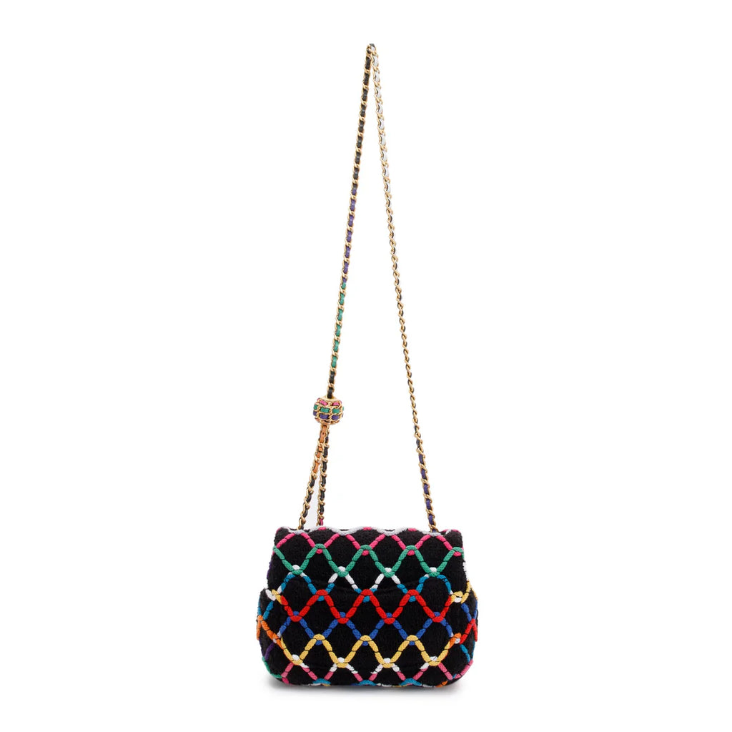 2022 Diamond Threaded Tweed CC Pearl Crush Square Mini Flap Bag