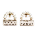 2022 Gold Plated Faux Pearl Purse Drop Earrings w/ Box