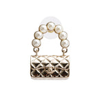 2022 Gold Plated Faux Pearl Purse Drop Earrings w/ Box