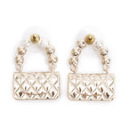 2022 Gold Plated Faux Pearl Purse Drop Earrings w/ Box