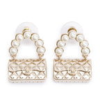 2022 Gold Plated Faux Pearl Purse Drop Earrings w/ Box