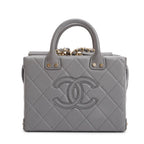 2022 Grey Quilted Calfskin Leather Coco Vault Small Vanity Case