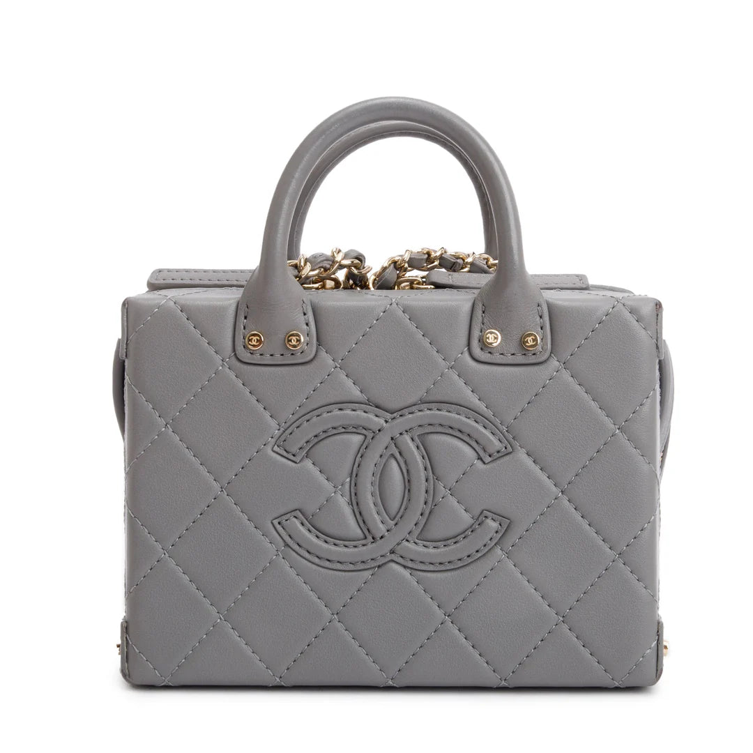 2022 Grey Quilted Calfskin Leather Coco Vault Small Vanity Case