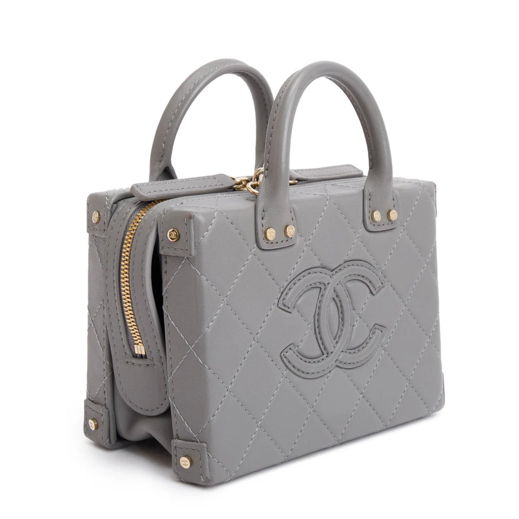 2022 Grey Quilted Calfskin Leather Coco Vault Small Vanity Case