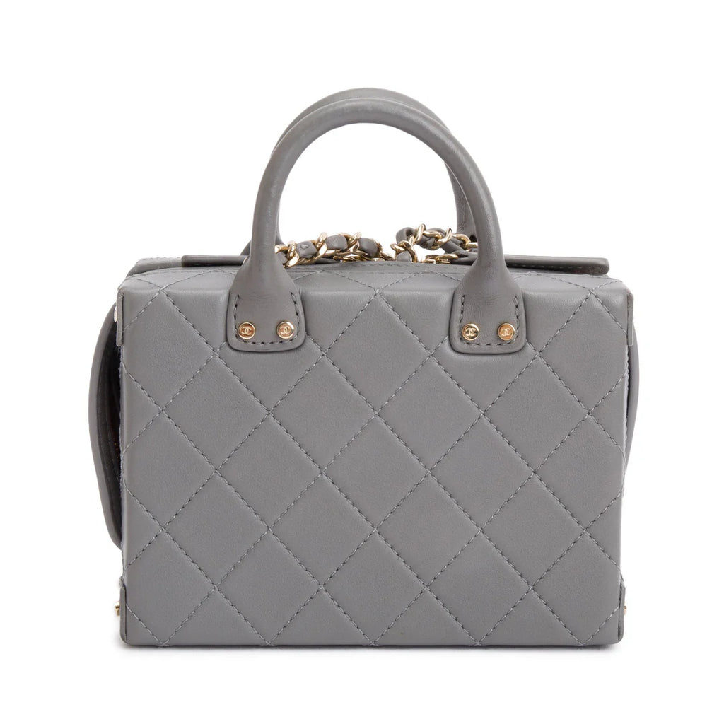 2022 Grey Quilted Calfskin Leather Coco Vault Small Vanity Case