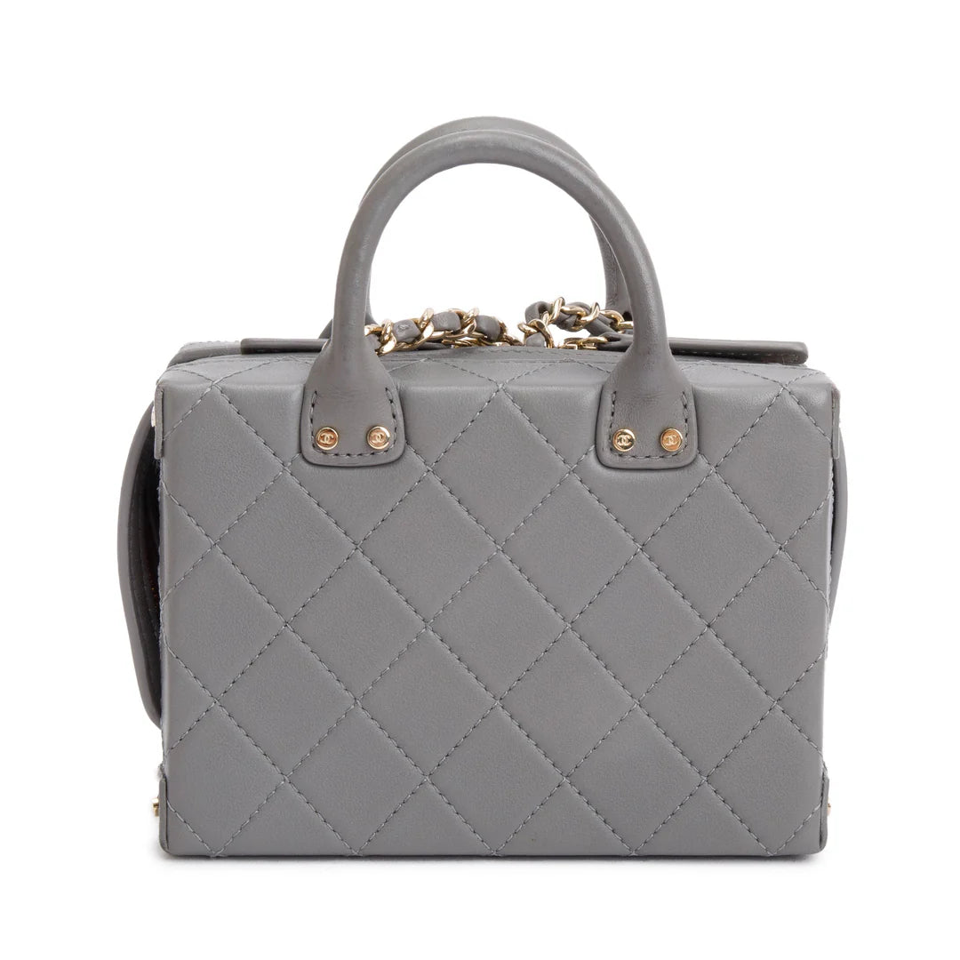 2022 Grey Quilted Calfskin Leather Coco Vault Small Vanity Case