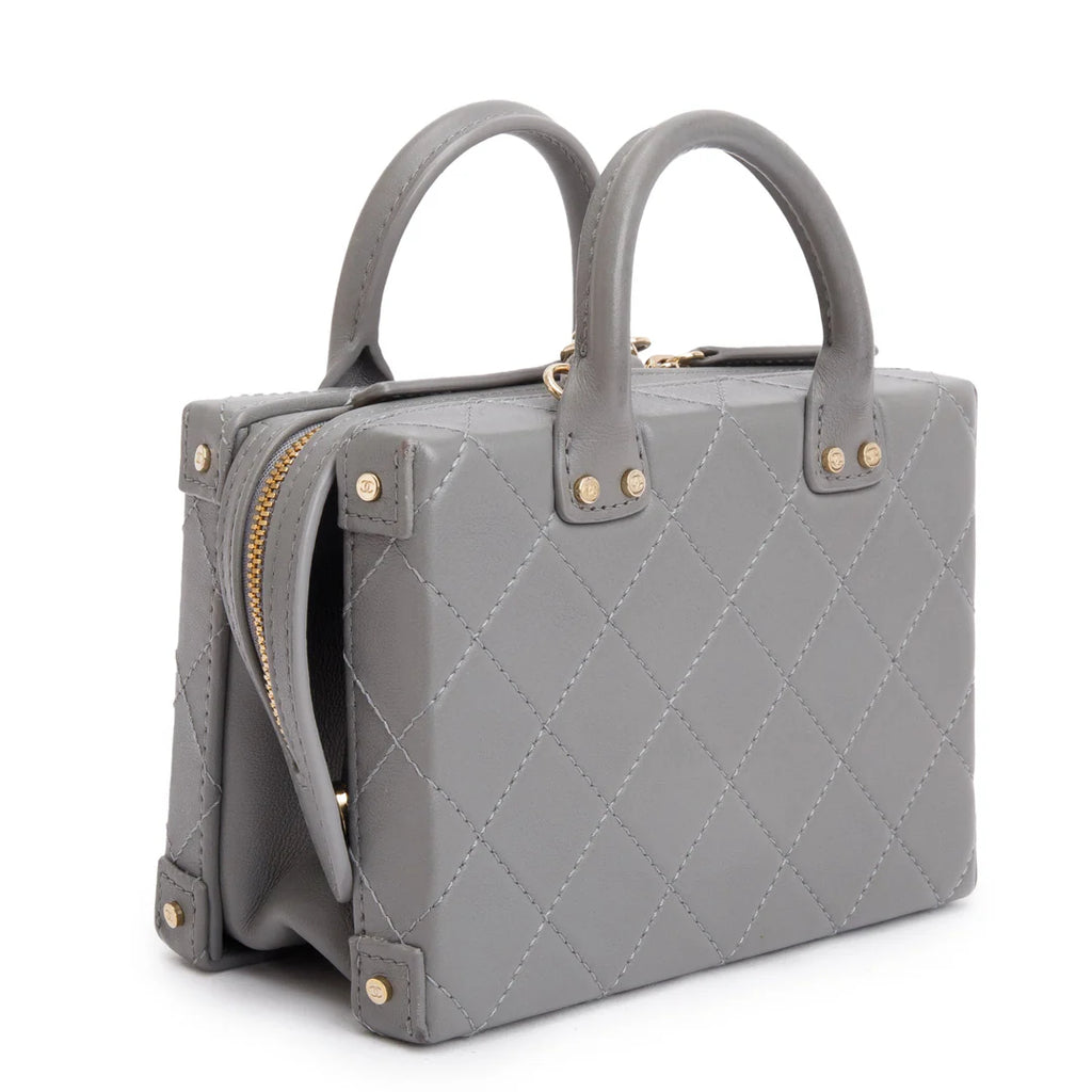 2022 Grey Quilted Calfskin Leather Coco Vault Small Vanity Case