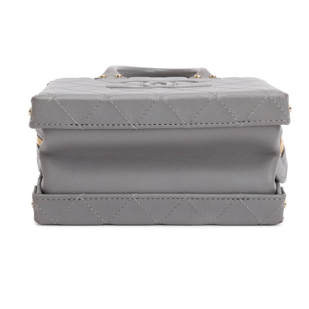 2022 Grey Quilted Calfskin Leather Coco Vault Small Vanity Case