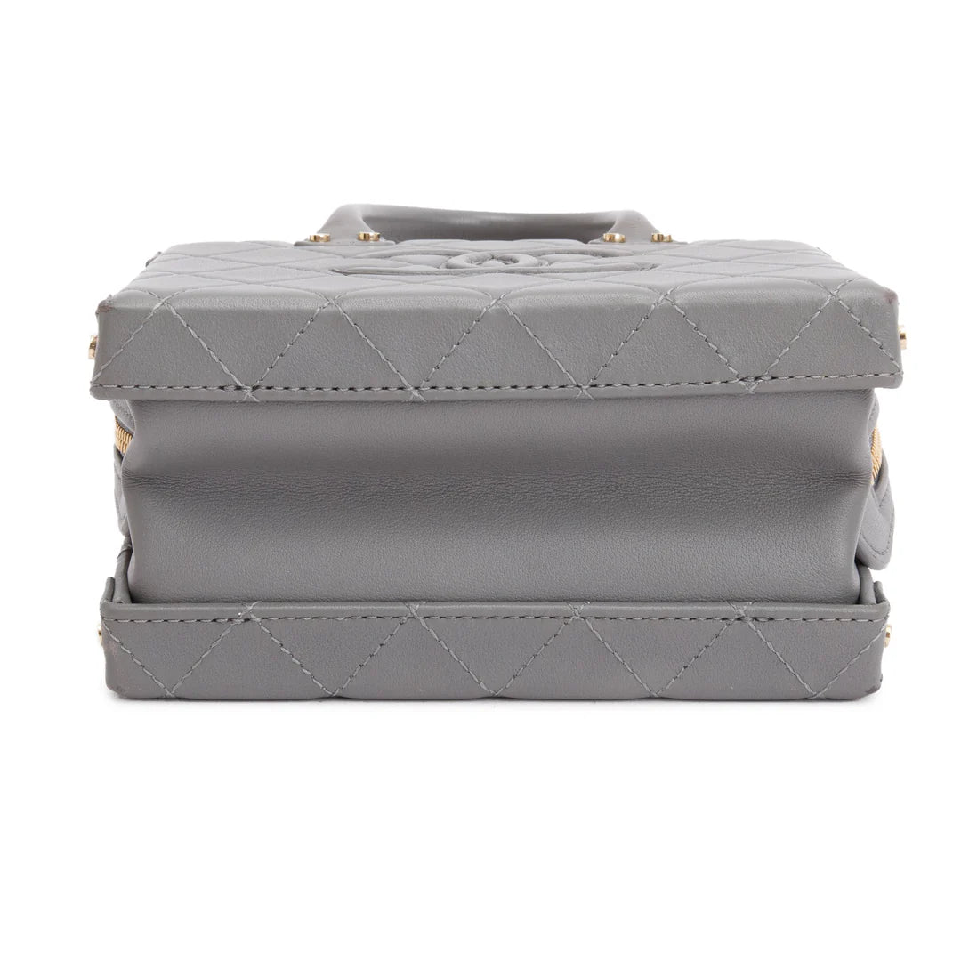 2022 Grey Quilted Calfskin Leather Coco Vault Small Vanity Case