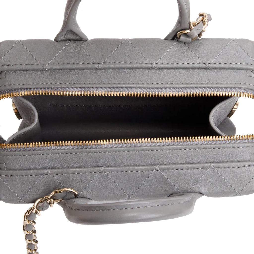 2022 Grey Quilted Calfskin Leather Coco Vault Small Vanity Case