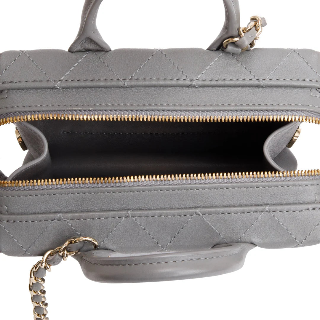 2022 Grey Quilted Calfskin Leather Coco Vault Small Vanity Case