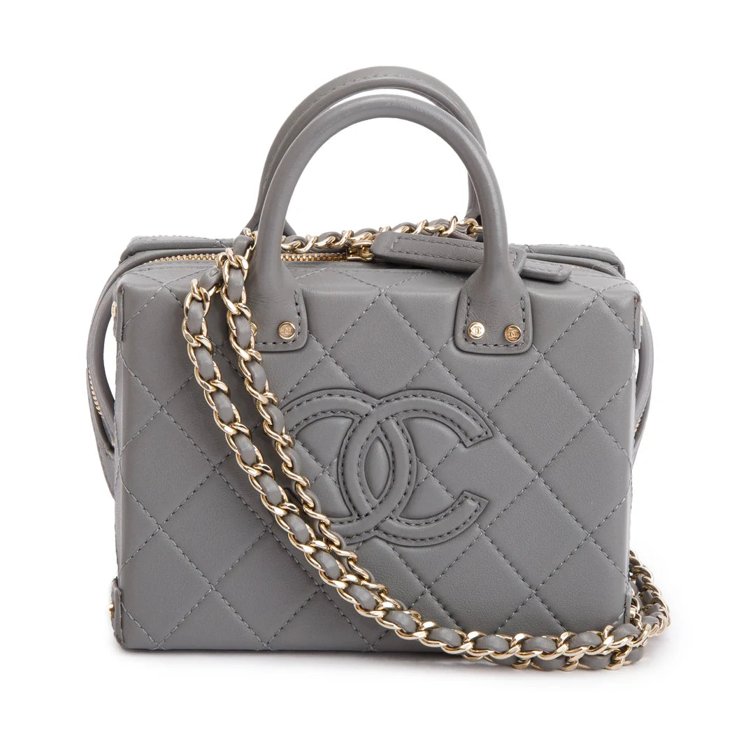 2022 Grey Quilted Calfskin Leather Coco Vault Small Vanity Case
