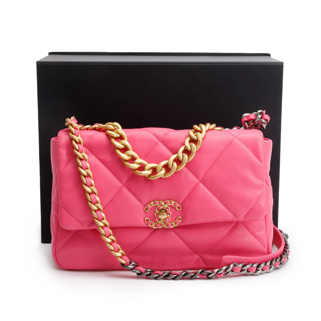 2022 Pink Lambskin Leather Large 19 Flap Bag w/ Box &amp; Receipt