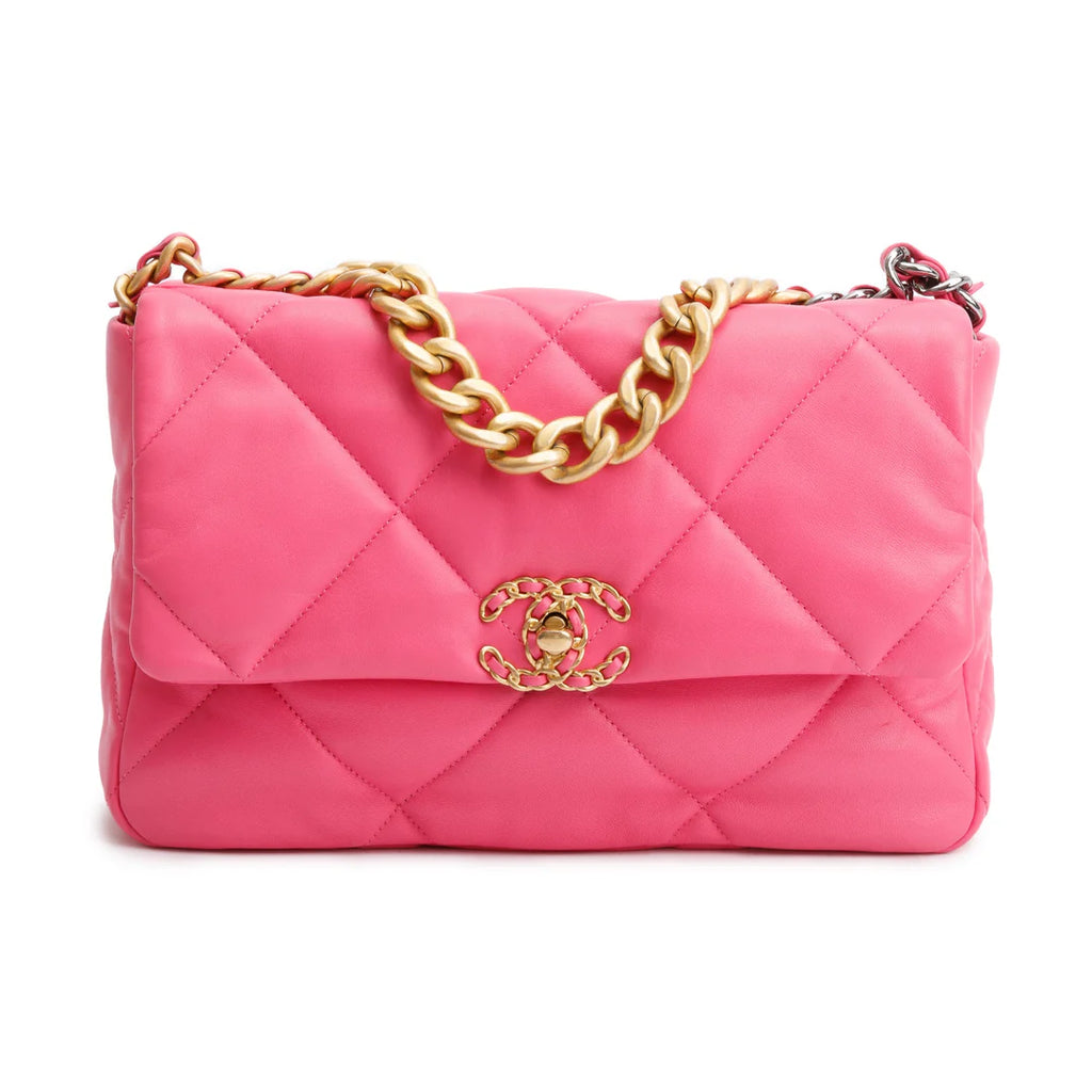 2022 Pink Lambskin Leather Large 19 Flap Bag w/ Box &amp; Receipt