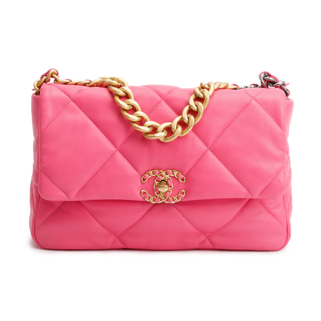 2022 Pink Lambskin Leather Large 19 Flap Bag w/ Box &amp; Receipt