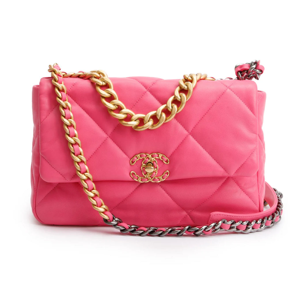 2022 Pink Lambskin Leather Large 19 Flap Bag w/ Box &amp; Receipt