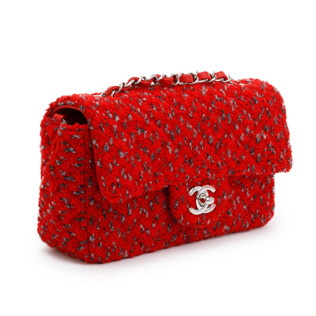 2022 Red Tweed Classic Mini Rectangular Flap Bag
