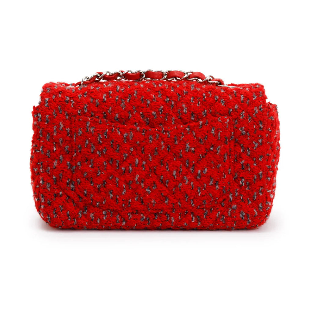 2022 Red Tweed Classic Mini Rectangular Flap Bag