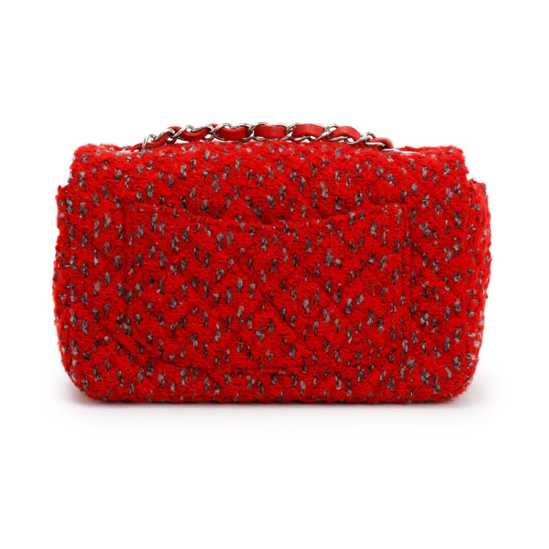 2022 Red Tweed Classic Mini Rectangular Flap Bag