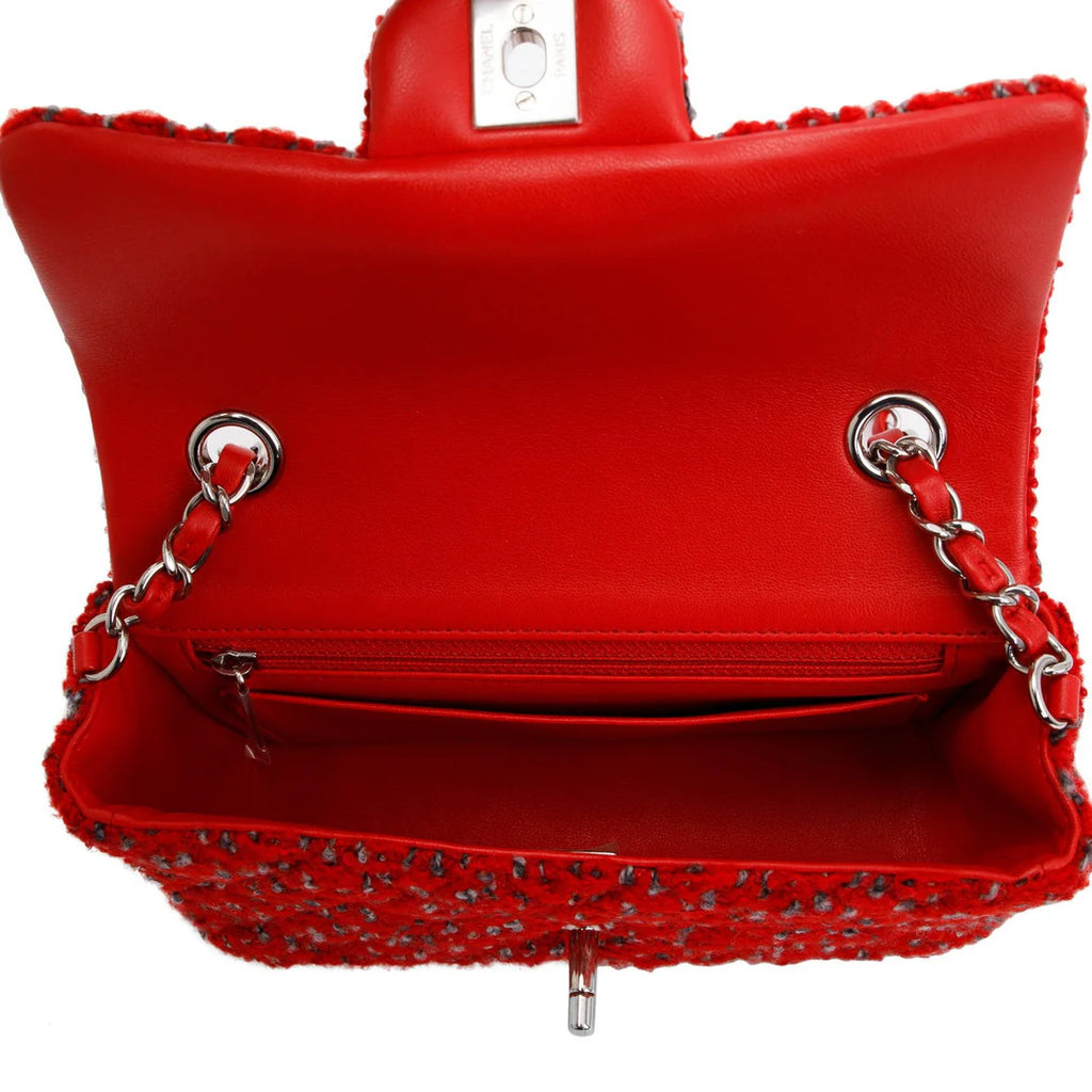 2022 Red Tweed Classic Mini Rectangular Flap Bag