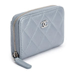 2023 Metallic Blue Calfskin Leather Classic Zipped Coin Purse
