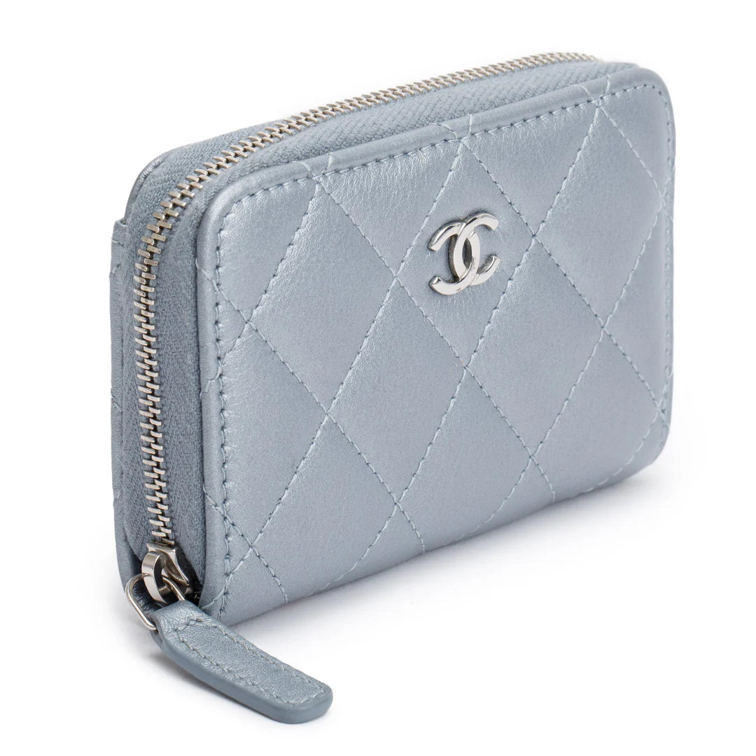 2023 Metallic Blue Calfskin Leather Classic Zipped Coin Purse