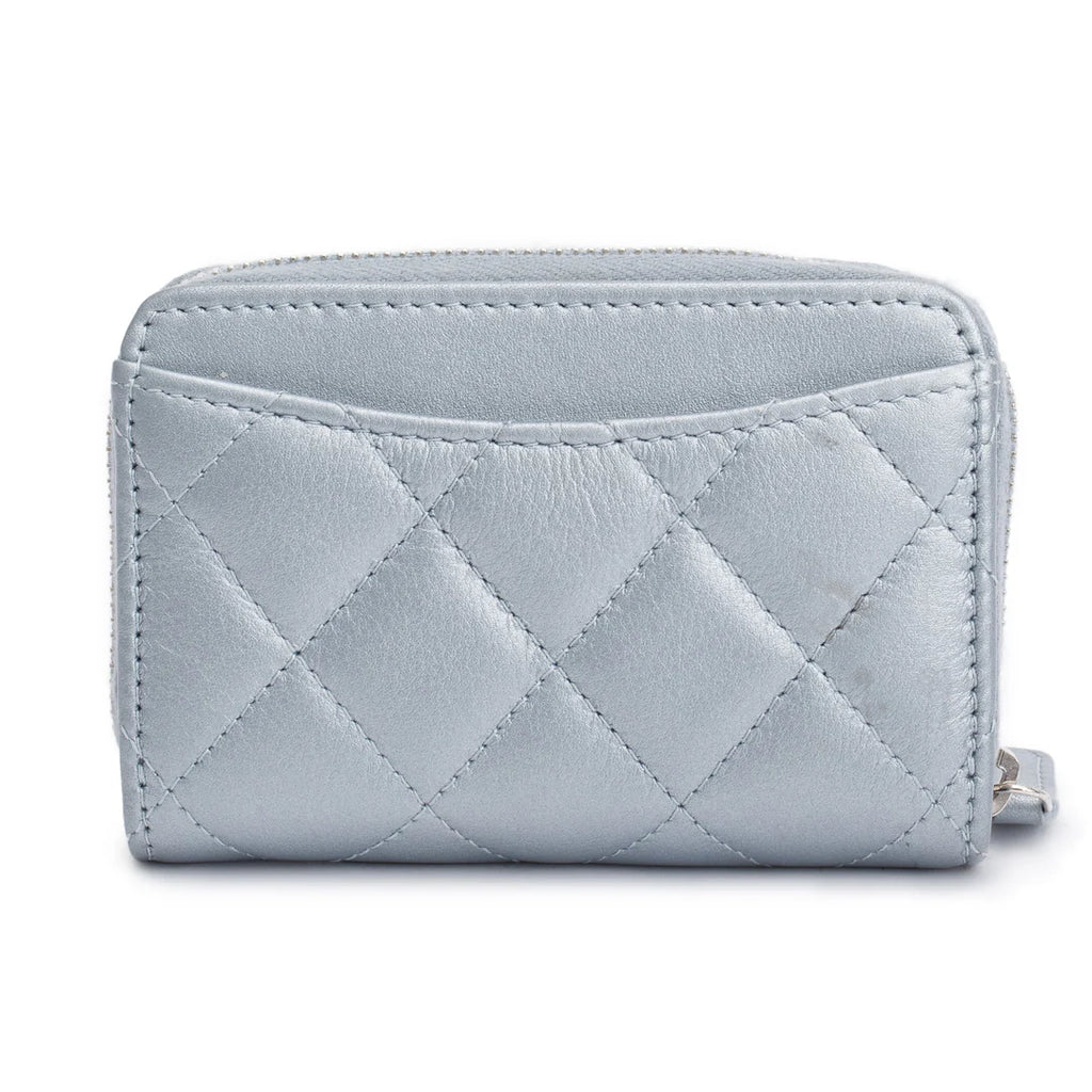 2023 Metallic Blue Calfskin Leather Classic Zipped Coin Purse