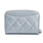 2023 Metallic Blue Calfskin Leather Classic Zipped Coin Purse