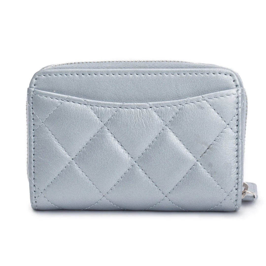 2023 Metallic Blue Calfskin Leather Classic Zipped Coin Purse