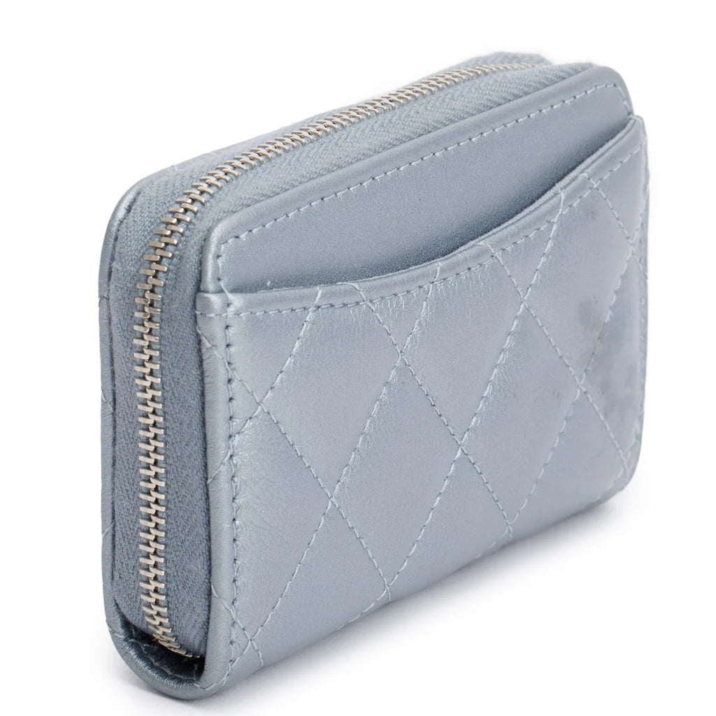 2023 Metallic Blue Calfskin Leather Classic Zipped Coin Purse