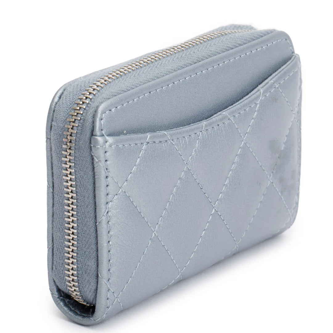 2023 Metallic Blue Calfskin Leather Classic Zipped Coin Purse