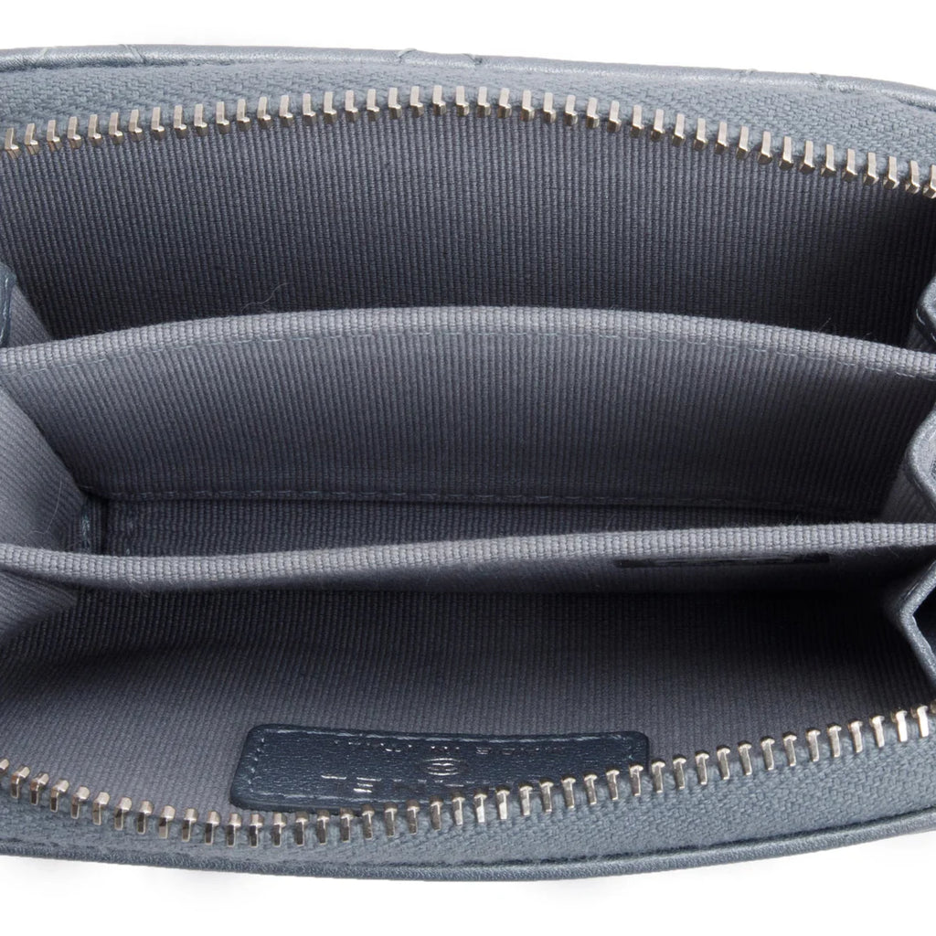2023 Metallic Blue Calfskin Leather Classic Zipped Coin Purse