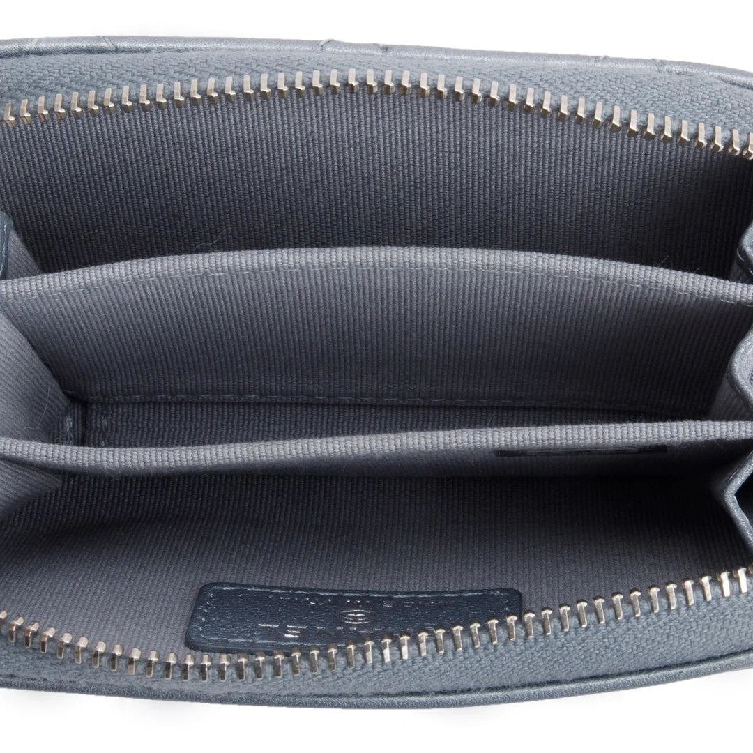 2023 Metallic Blue Calfskin Leather Classic Zipped Coin Purse