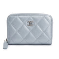 2023 Metallic Blue Calfskin Leather Classic Zipped Coin Purse