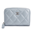 2023 Metallic Blue Calfskin Leather Classic Zipped Coin Purse