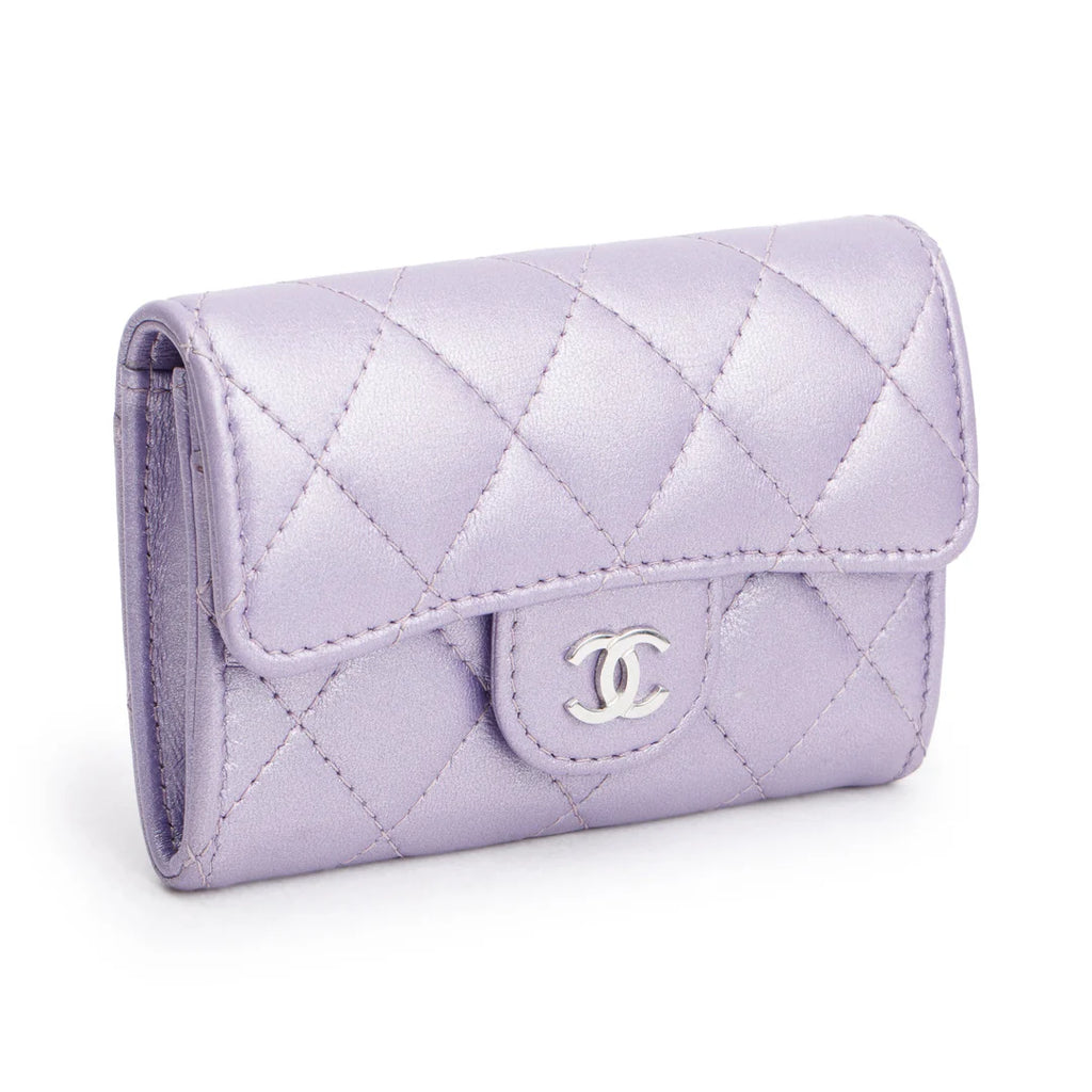 2023 Purple Iridescent Lambskin Leather Classic Flap Card Holder