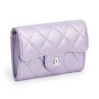 2023 Purple Iridescent Lambskin Leather Classic Flap Card Holder