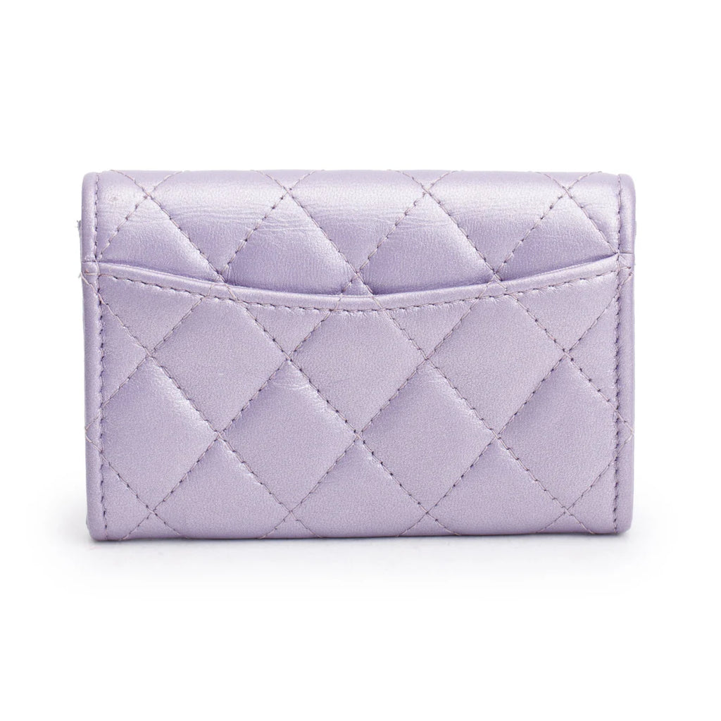 2023 Purple Iridescent Lambskin Leather Classic Flap Card Holder