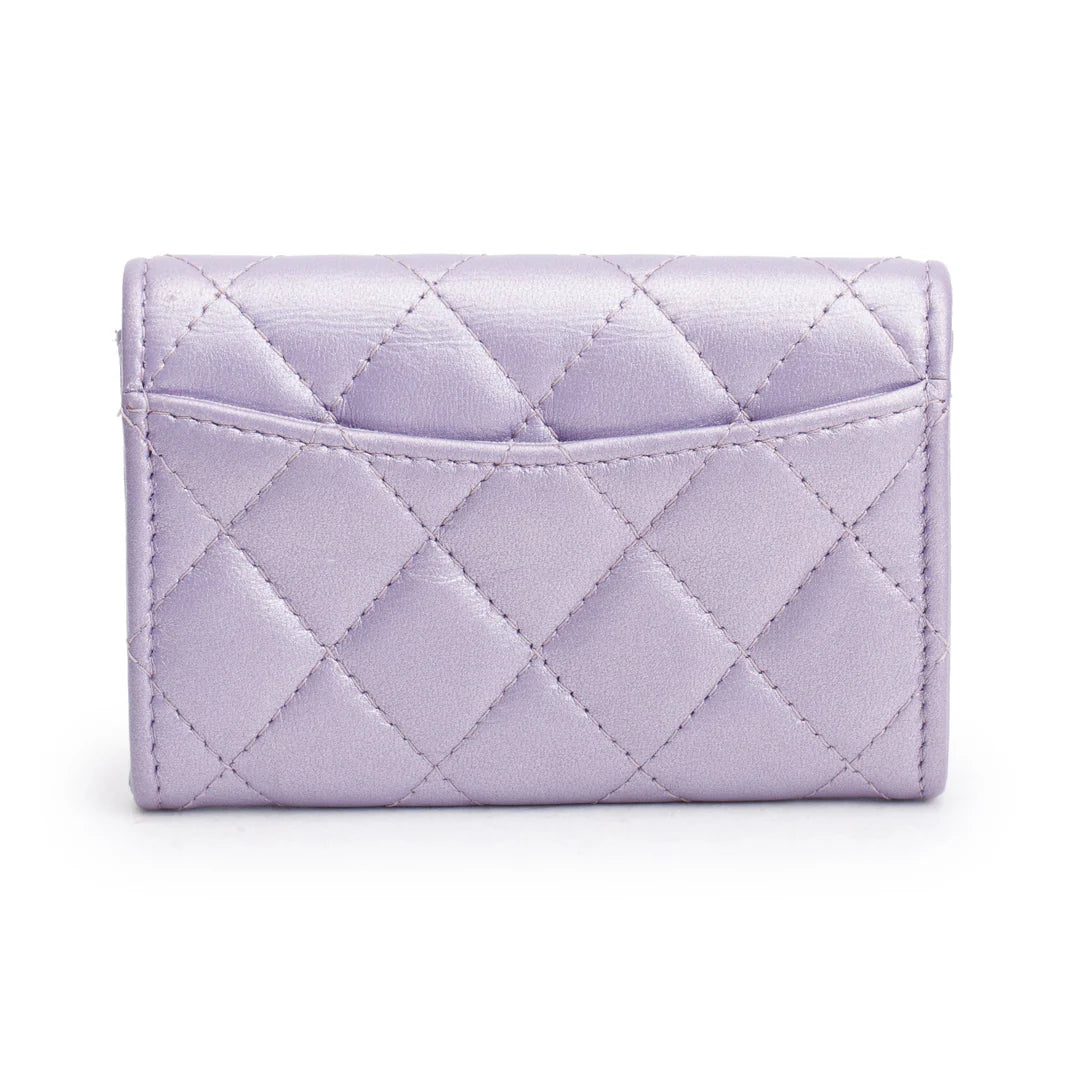 2023 Purple Iridescent Lambskin Leather Classic Flap Card Holder