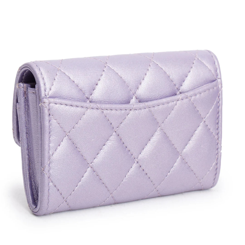 2023 Purple Iridescent Lambskin Leather Classic Flap Card Holder